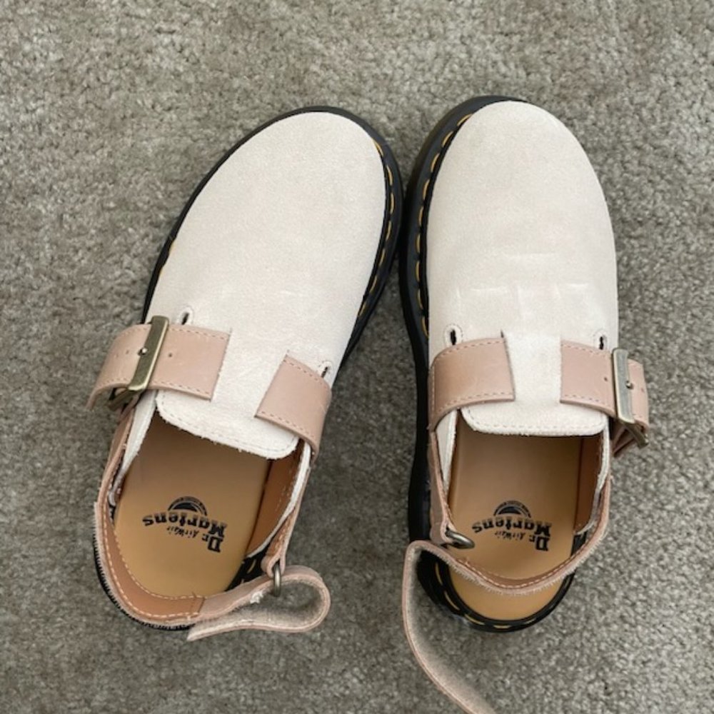 Dr Martens Jorge II Suede and Leather Slingback Mules (Parchment Beige)